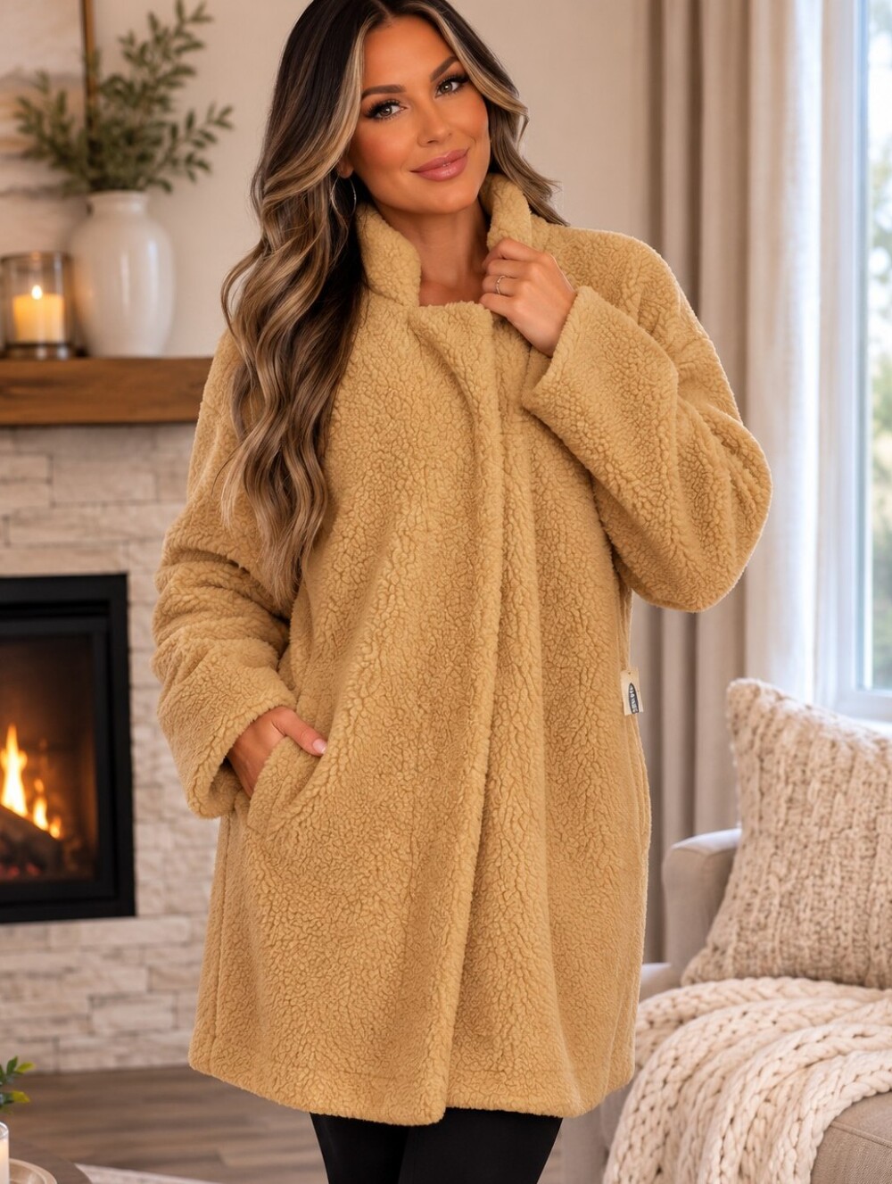 Old Navy Women's Full Zip Sherpa Teddy Bear Long Sleeve Jacket Camel Tan XL New